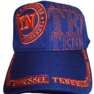 Tennessee TN Ball Cap, Solid Navy Blue, Orange Embroidery, Strapback Trucker Hat